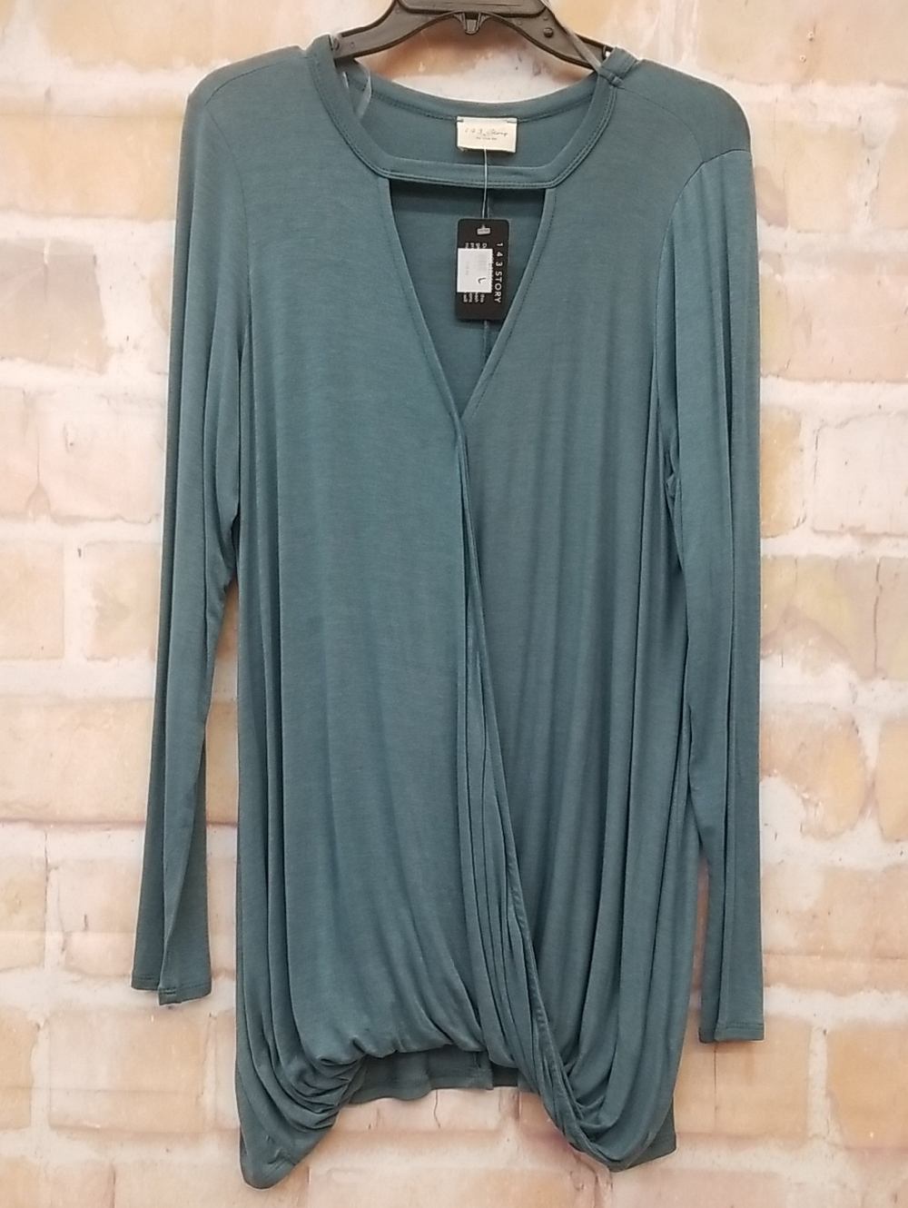 NWT 1.4.3. Story by Line Up Teal Draped Long-Sleeve Top Size L